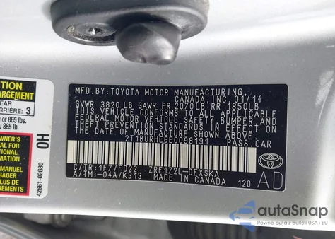 2014 Toyota Corolla S Plus z USA, uszkodzony, nr VIN 2T1BURHE6EC098191